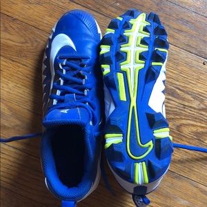 Blue, green, white cleats